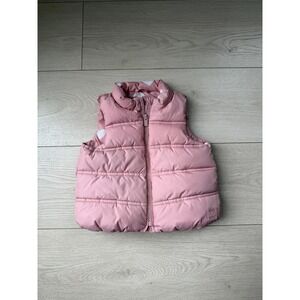 Baby GAP Pink Puffer Vest Heart Print Lining Girls 12-18 Months Toddler Zip Up